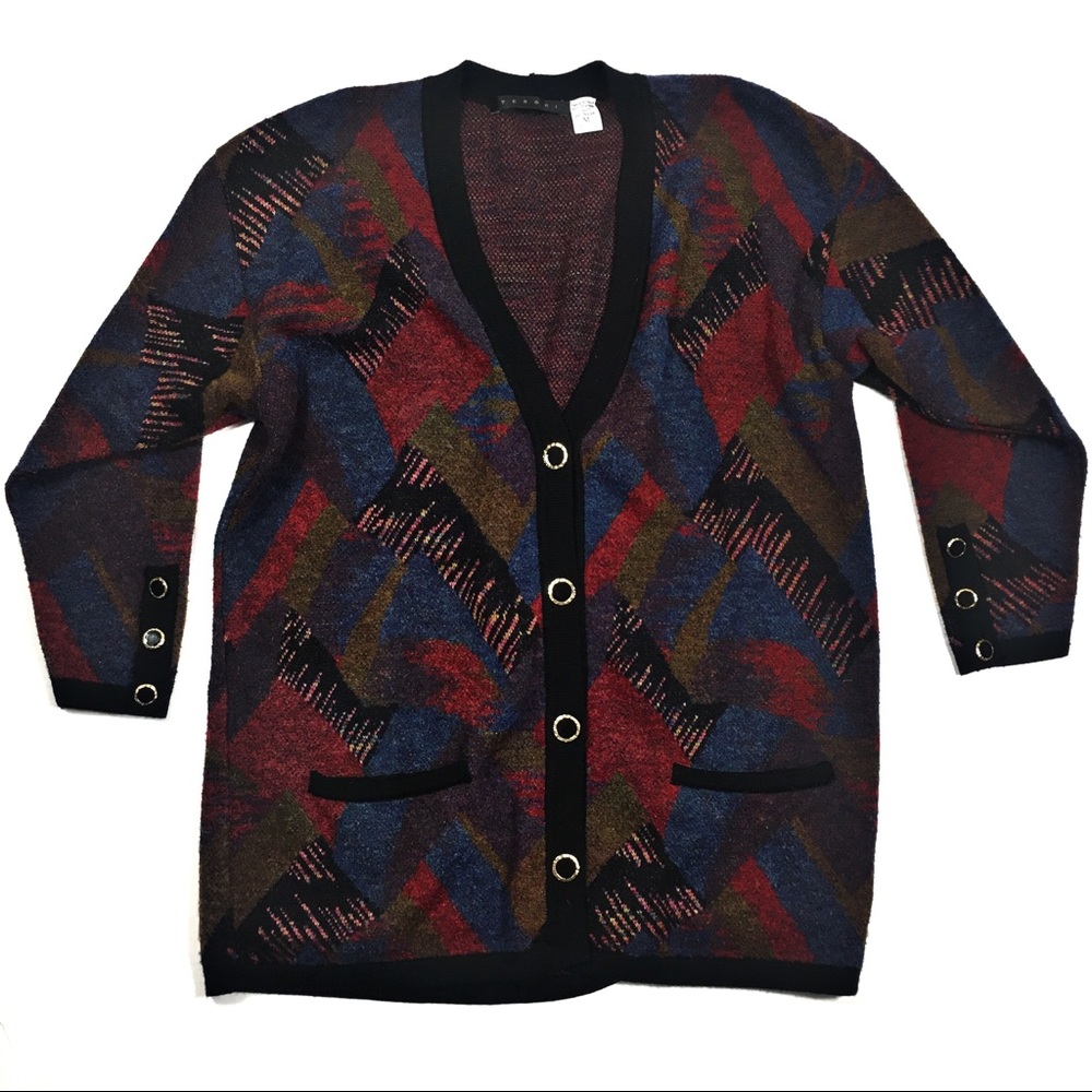 STUNNING VintageTesori Multicolor Oversized Cardigan- 100% wool